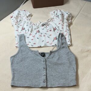 SHEIN bundle of White Floral Crop Top and gray crop top